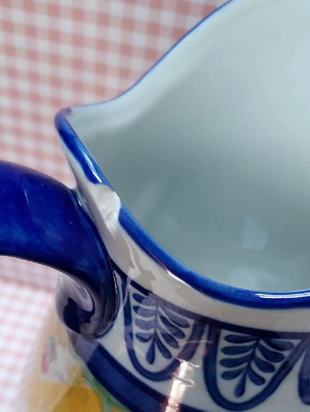 Blue Yellow Strawberry Hand Painted Ceramic Set Pitcher Sugar Bowl Creamer Mug - Picture 4 of 10